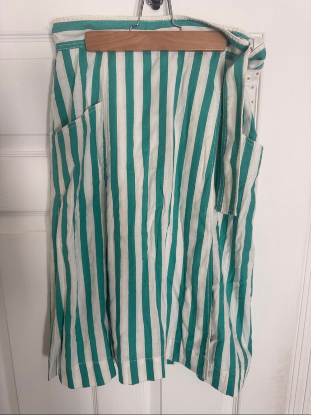 Maeve Striped Green and White Casual Women’s Wrap Midi Skirt XSP